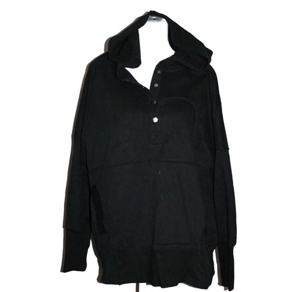 AlvaQ Women's Snap Button Hoodie Pullover Sweatshirt Top With Pocket Black L NEW - Picture 1 of 2